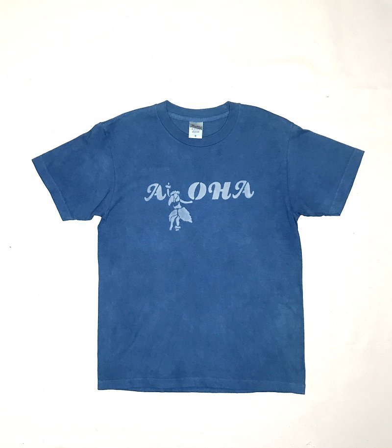 [Order production] Indigo dyed indigo - ALOHA TEE - เสื้อฮู้ด - ผ้าฝ้าย/ผ้าลินิน สีน้ำเงิน
