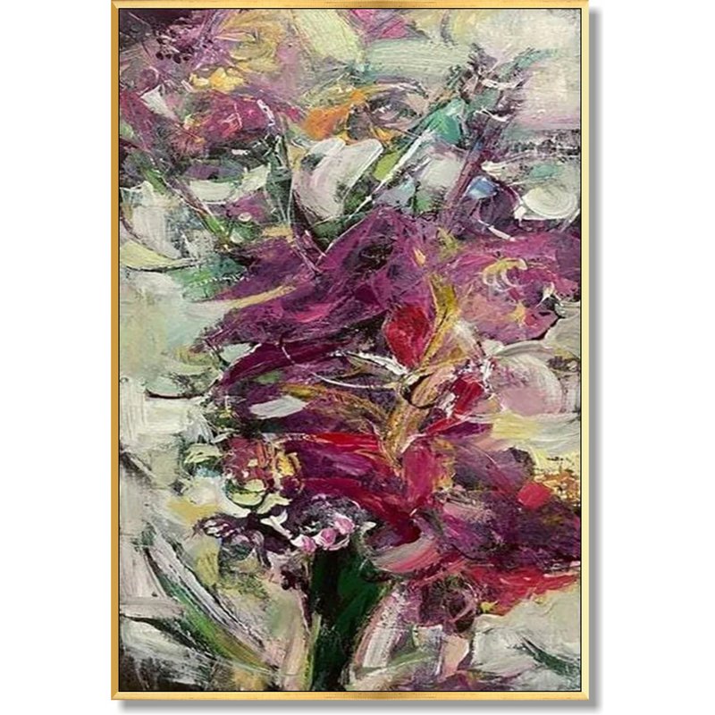 Original Abstract Oil Paintings On Canvas Flowers Bouquet Colorful Painting - 壁貼/牆壁裝飾 - 壓克力 多色