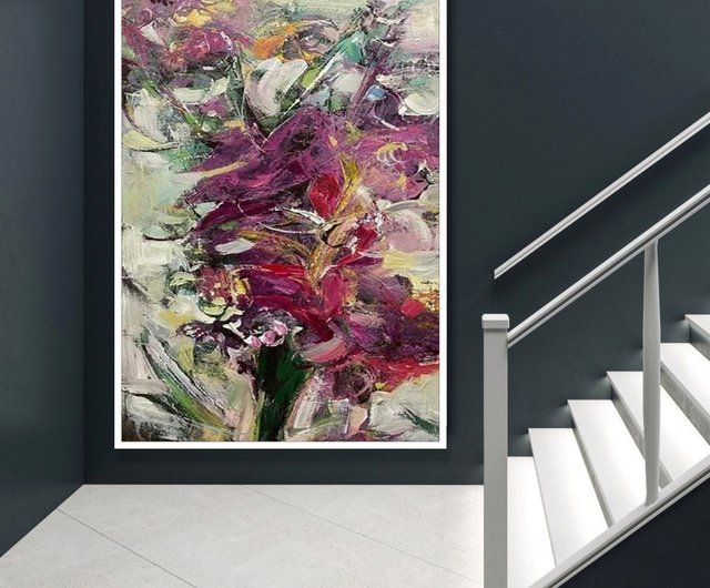 キャンバスに描かれたオリジナルの抽象油絵 花束 カラフルな絵画