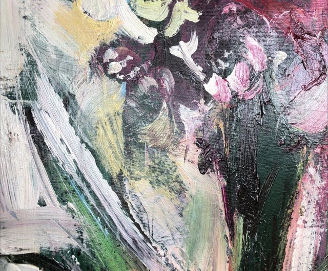 キャンバスに描かれたオリジナルの抽象油絵 花束 カラフルな絵画