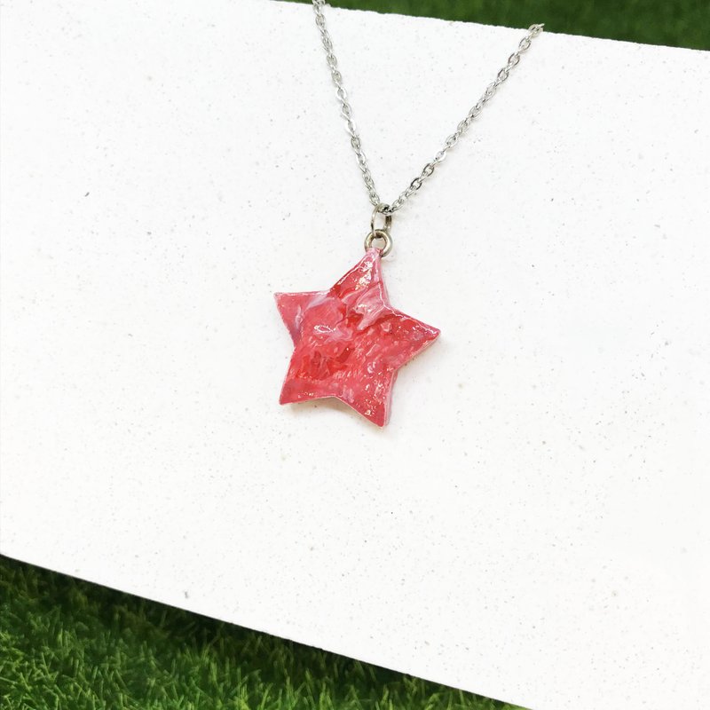 【turbid red】-five-star necklace - Necklaces - Pottery Red