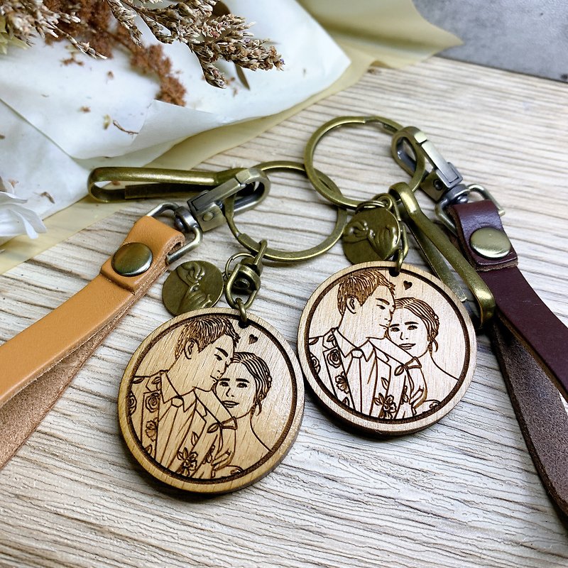 Realistic version of customized keychain solid wood keychain couple keychain Christmas exchange gift - ที่ห้อยกุญแจ - ไม้ สีนำ้ตาล