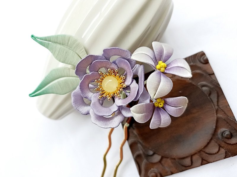 Zirui purple gradient dyed flower hairpin hair accessories accessories - เครื่องประดับผม - งานปัก สีม่วง