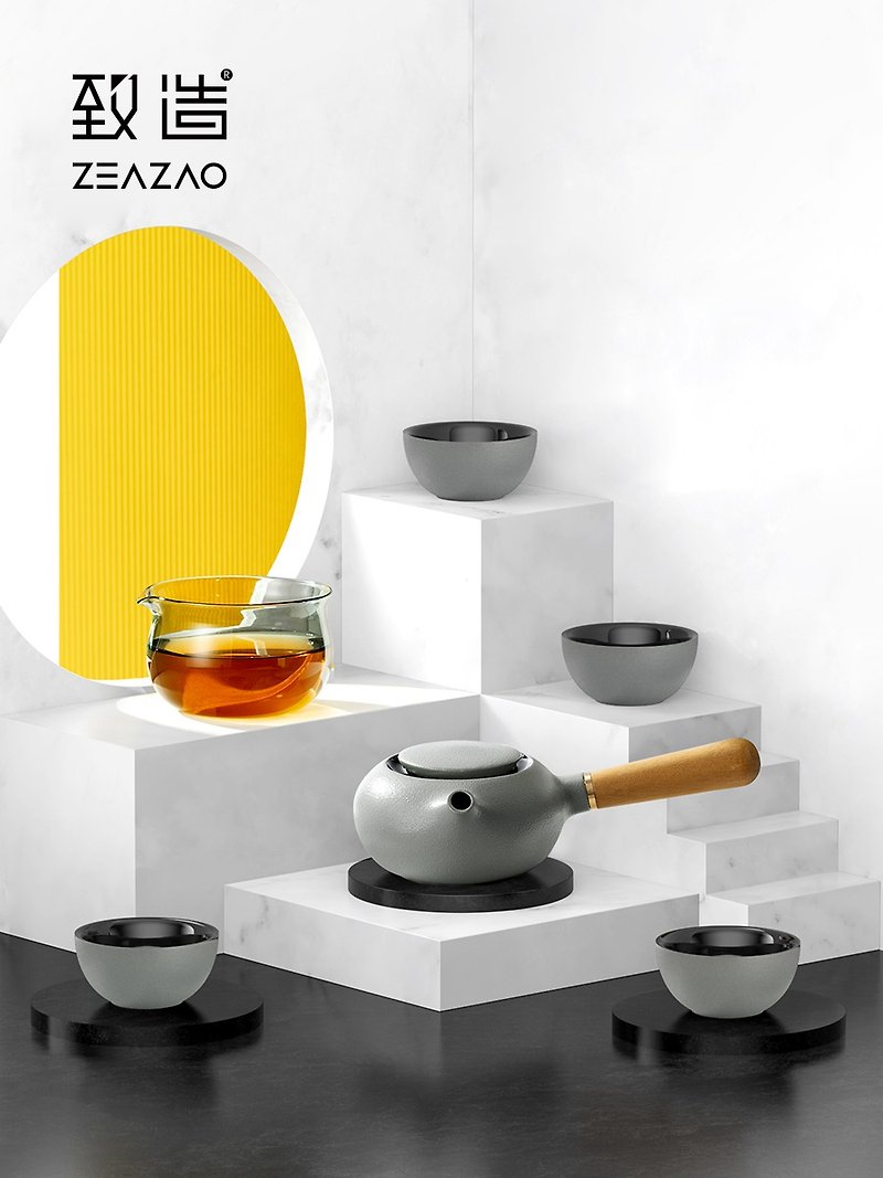 ZEAZAO Xiaojupao New Chinese Kung Fu Tea Set Set Home Living Room Advanced Light - อื่นๆ - เครื่องลายคราม สีเงิน