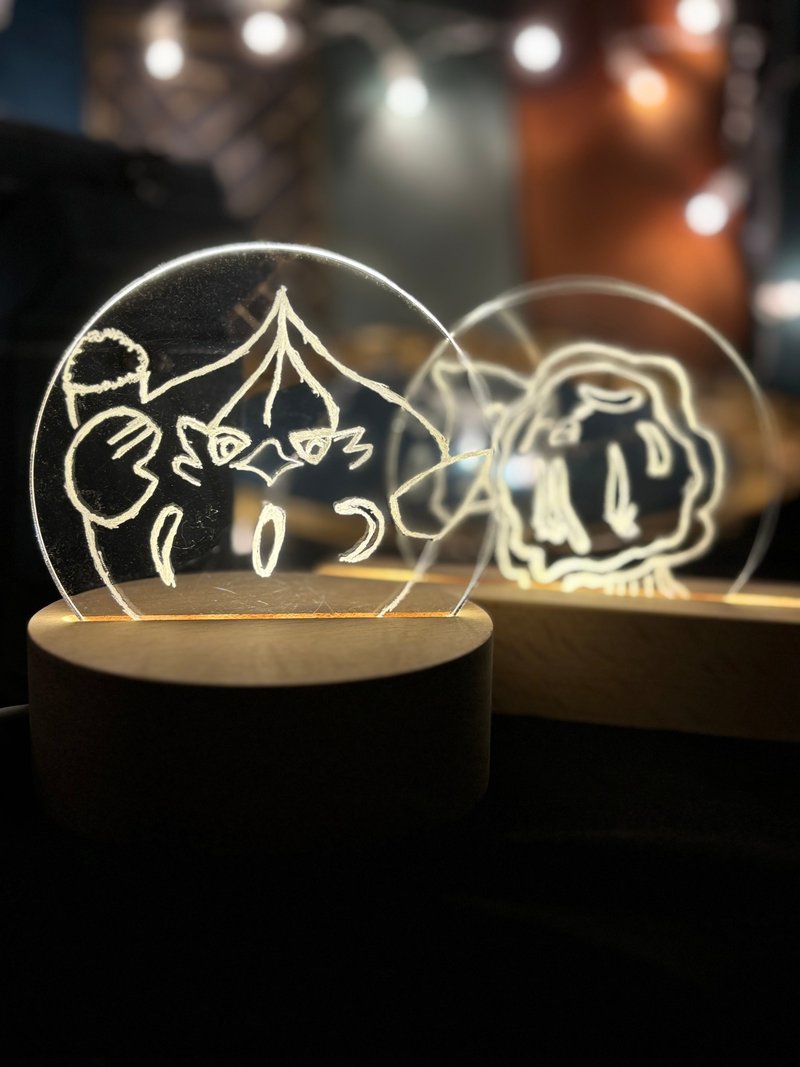 客製小夜燈 手工電雕刻單一線條無著色 附USB充電線不包含插頭 - 似顏繪/客製畫 - 壓克力 透明