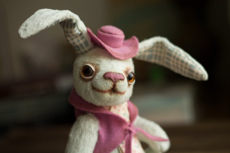 Handmade artist toy light green rabbit stuffed soft teddy bear - 玩偶/公仔 - 其他材質 綠色