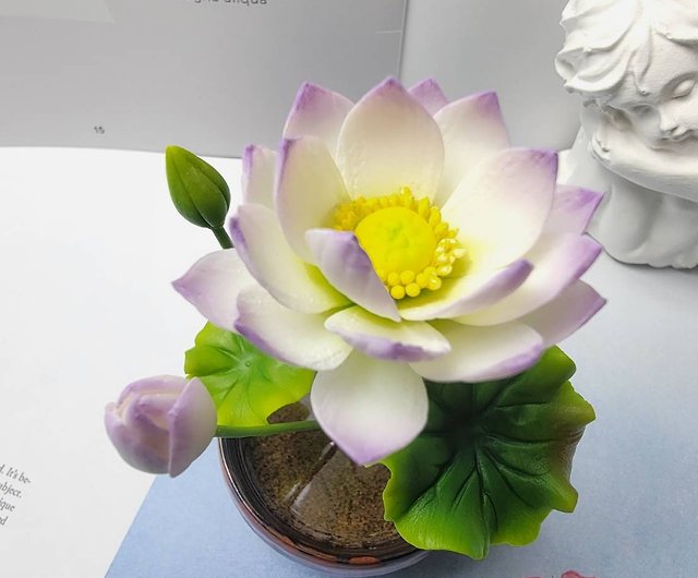 Cold porcelain clay/clay flower art-water lily small potted plant/gift -  Shop liyen-diy Plants - Pinkoi