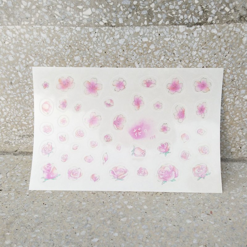 {139}Pink roses, cherry blossoms, transparent pocket knife mold stickers - Stickers - Paper Pink