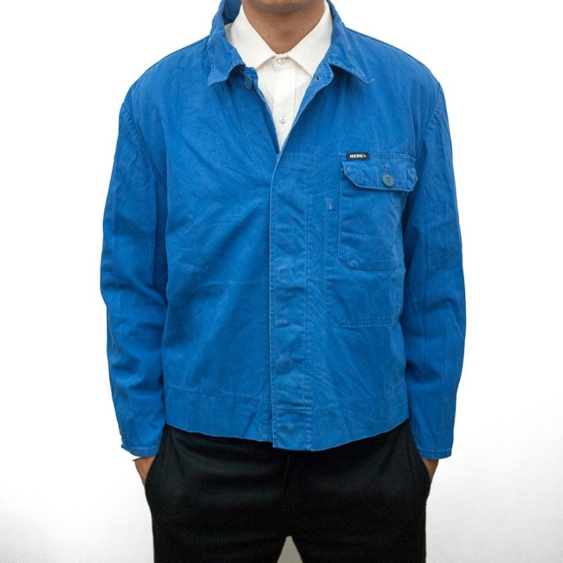 MERKS 企業版 工作罩衫 工作服 作業服 藍色 古著 二手 汽修 工裝 - 男夾克/外套 - 棉．麻 藍色