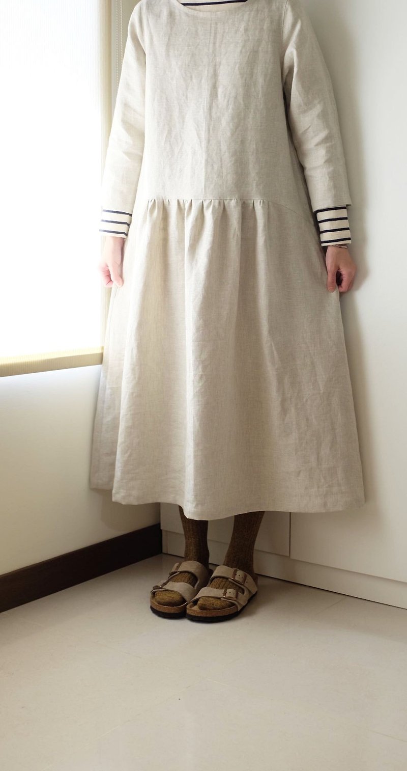 Daily hand-serving forest girls almond white octants long dress flax - One Piece Dresses - Cotton & Hemp White