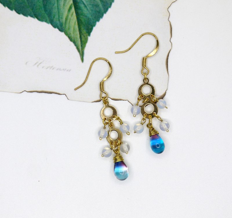 [Riitta] Mermaid Opal Crystal Earrings (changeable Clip-On) - Earrings & Clip-ons - Gemstone 