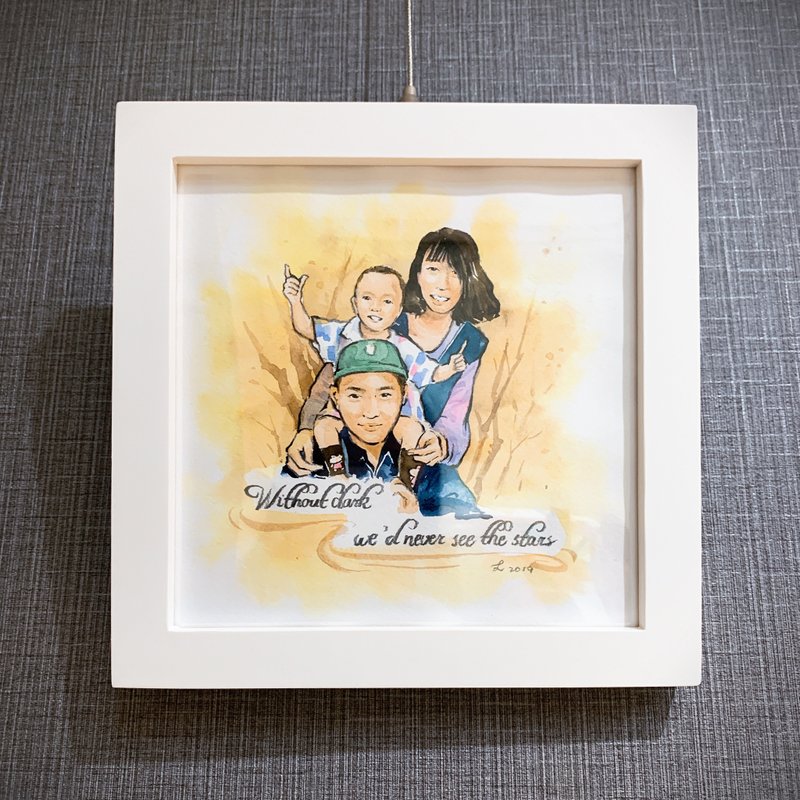 Customized Illustrator Portrait + Simple Solid Wood Square Frame | Customized Portrait Illustrator Hand-painted - ภาพวาดบุคคล - กระดาษ 