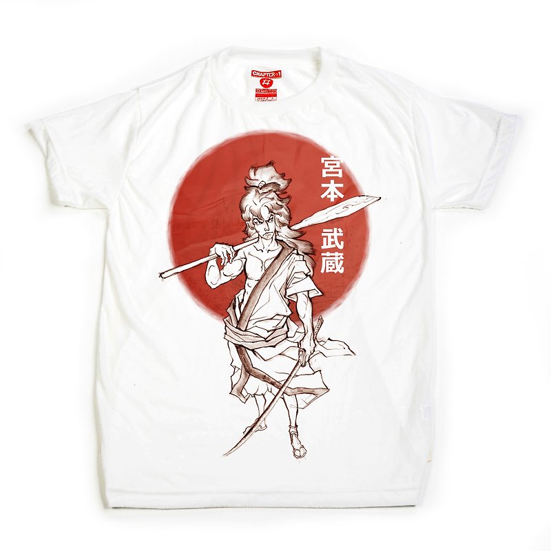 Miyamoto Musashi samurai  unisex men woman cotton mix Chapter One T-shirt - T 恤 - 棉．麻 白色