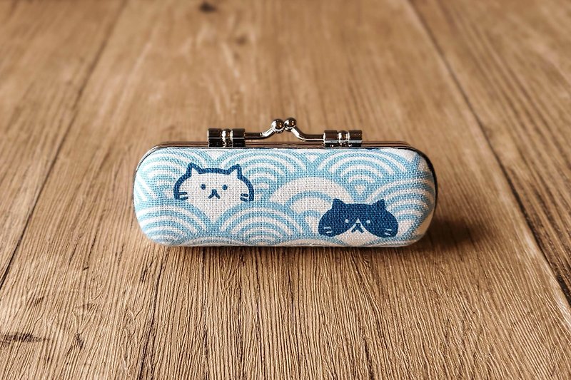 貓咪與青海波 口金印章盒 收納盒 耳機盒 Cat stamp - 印章/印台 - 棉．麻 