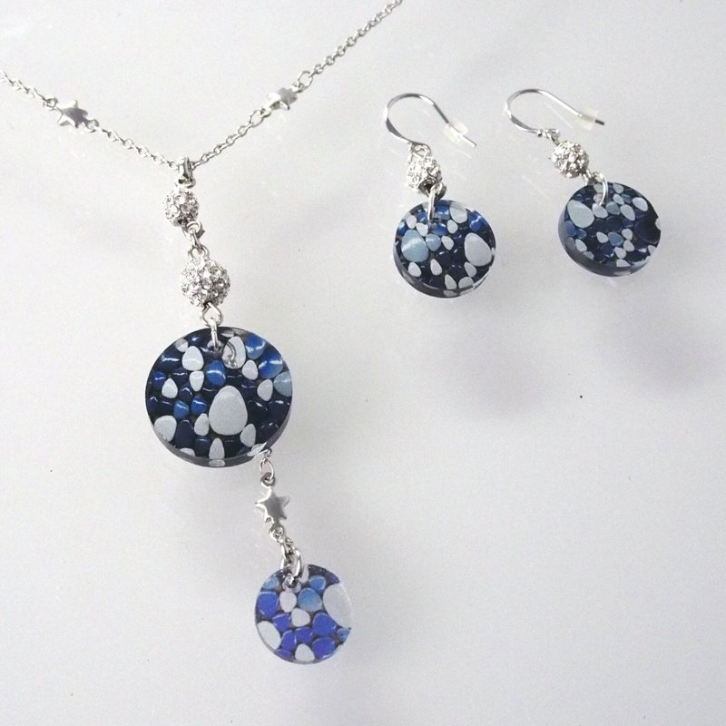 Vintage Bathtub Porcelain Star Necklace Earring Set - Necklaces - Acrylic Blue