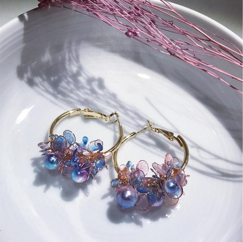 Angel's Flower Basket Ear Pin (Red and Blue Pearls) - Earrings & Clip-ons - Other Materials Blue