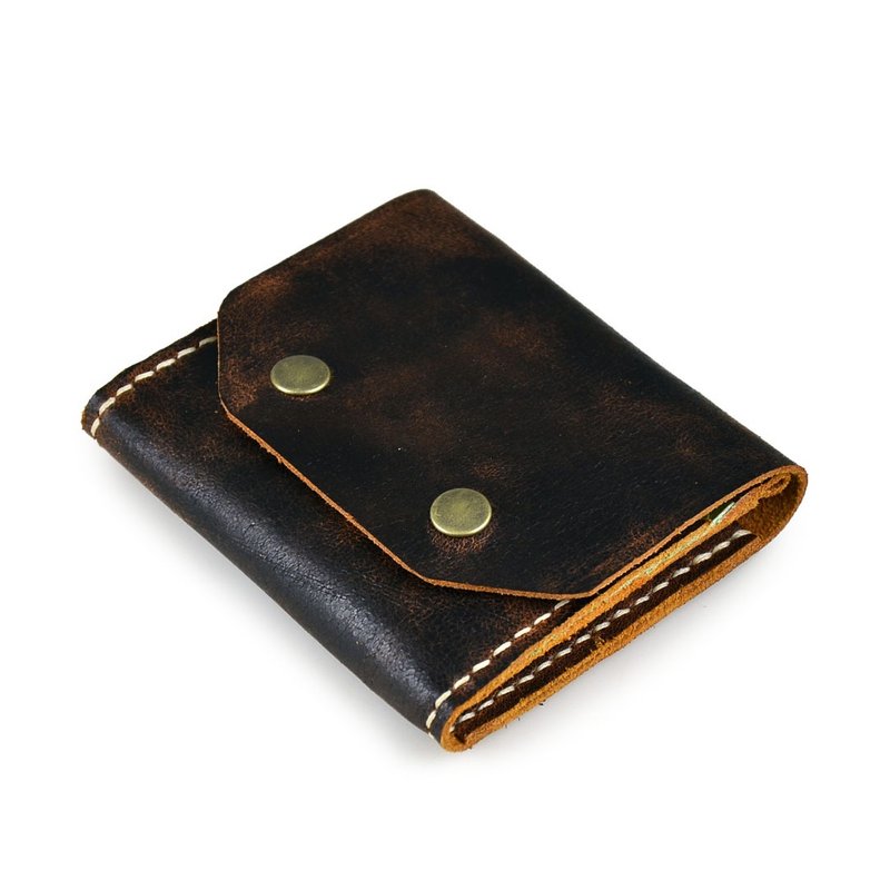 (U6.JP6 handmade leather) pure natural handmade imported leather hand-made leather sewing. Compact wallets for men and women - กระเป๋าสตางค์ - หนังแท้ สีนำ้ตาล