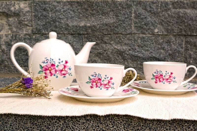 瓷 茶壺/茶杯/茶具 白色 - 白瓷午茶組- 午後花園 / 可微波 / 通過SGS