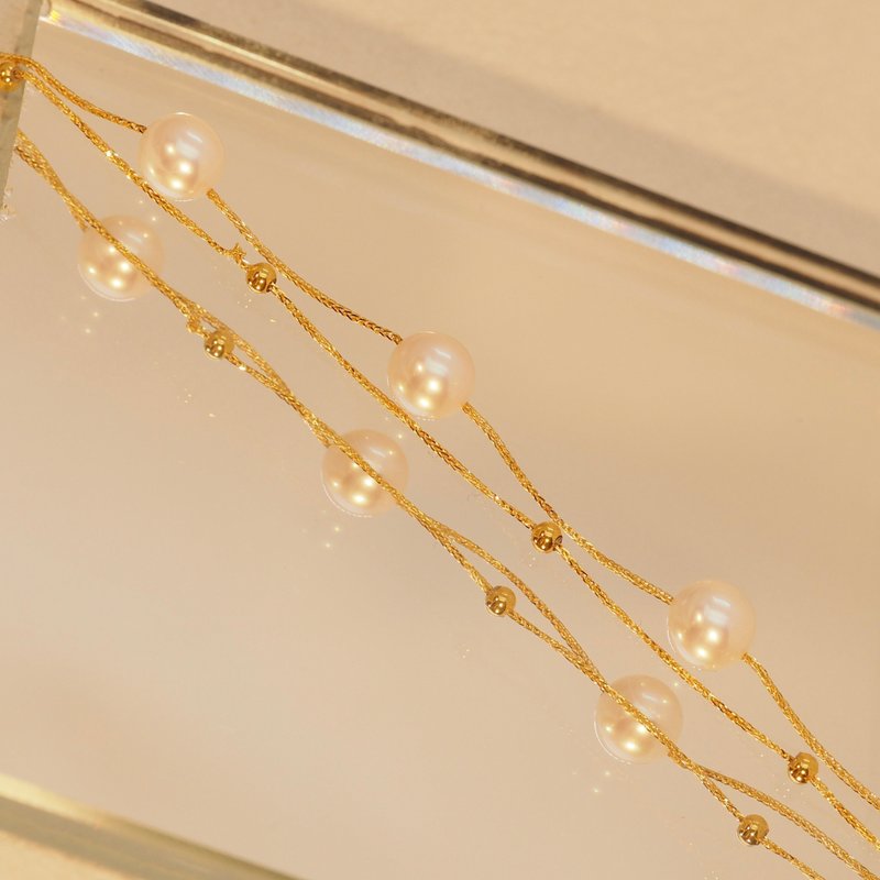 18K金Akoya珍珠雙點手鏈 18K Gold Akoya Pearl and Double Dot B - 手鍊/手鐲 - 貴金屬 