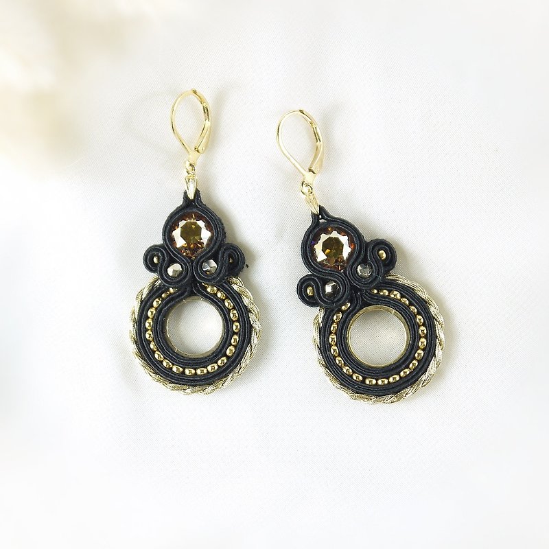 Hand-stitched lace earrings ST161123 - Earrings & Clip-ons - Crystal Black