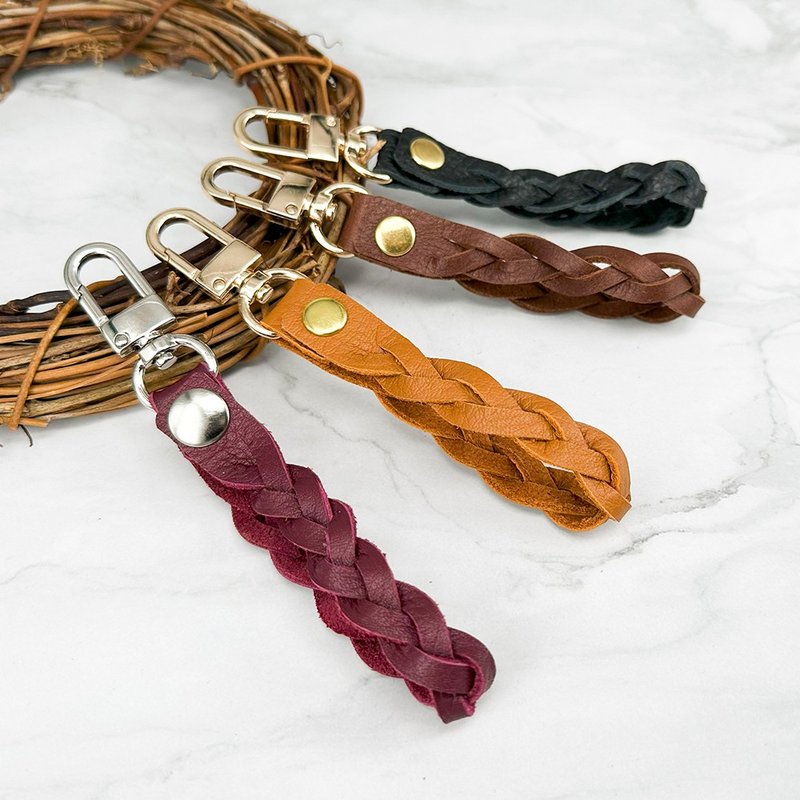 Braided leather lanyard charm can be hung on bags/belts - Keychains - Genuine Leather 