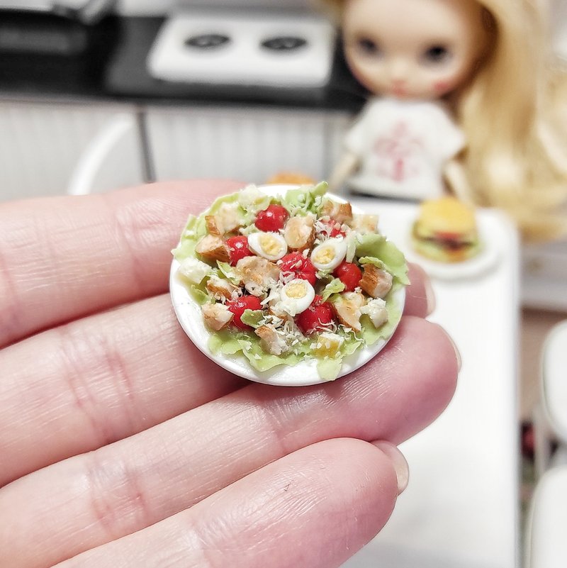 Salad for dolls, realistic food, doll food, scale 1 12, miniature, doll house - Stuffed Dolls & Figurines - Clay 