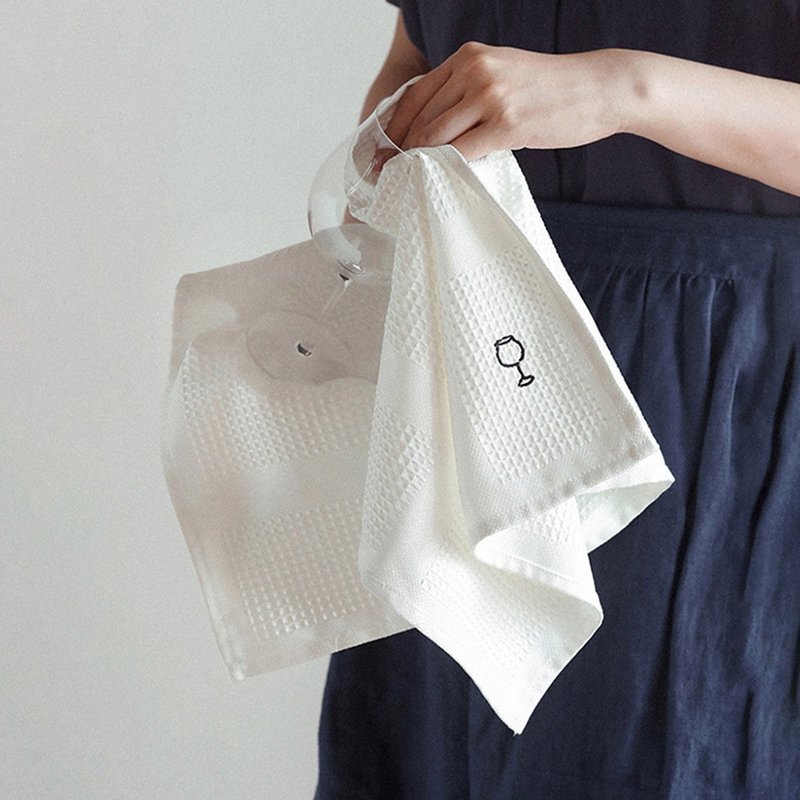 日本霜山 華夫格紋吸水速乾玻璃杯擦拭布-3條入 - 其他 - 其他材質 白色