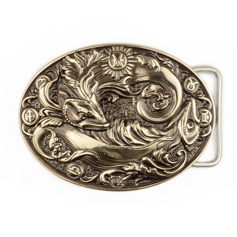 Pisces soild german silver belt buckle, Zodiac sign nickel silver belt - 腰帶/皮帶 - 其他材質 銀色