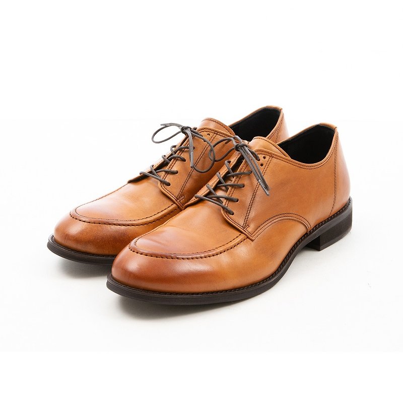 ARGIS Japanese simple U-Tip Derby shoes [61218 caramel color] handmade in Japan - Men's Leather Shoes - Genuine Leather Brown