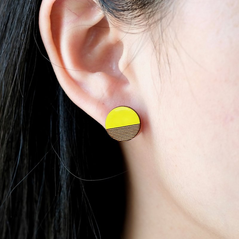 Wood earrings-circle(yellow) - Earrings & Clip-ons - Wood Yellow