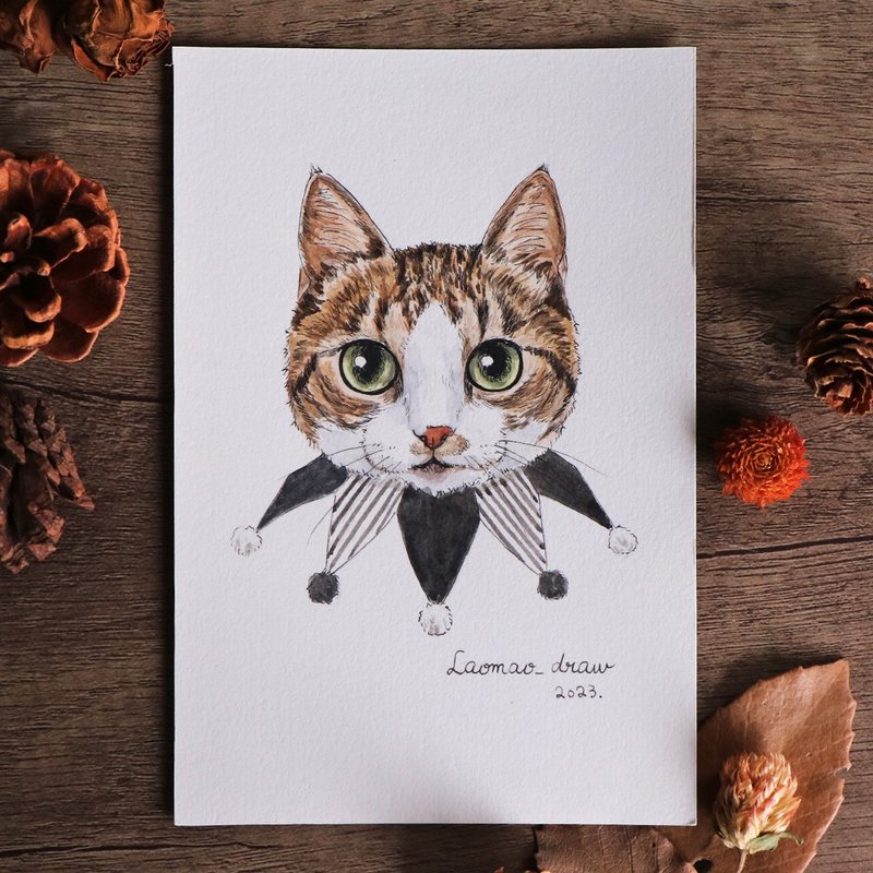 Customized pet avatar watercolor illustration 4X6 inch 6 inch face painting birthday gift commemorative customization - ภาพวาดบุคคล - กระดาษ 