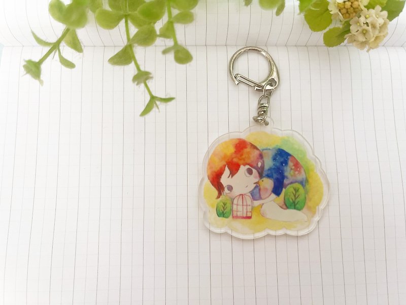 Duck Graffiti | Acrylic pendant | Girl and bird watercolor pendant - Keychains - Other Materials 