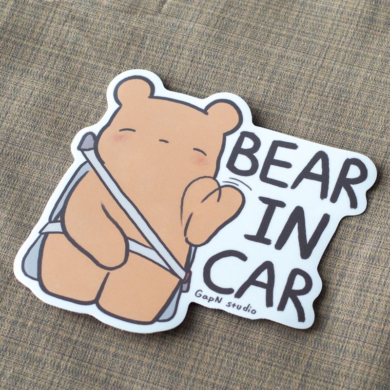 Bear in Car - Car stickers - Stickers - Waterproof Material Brown