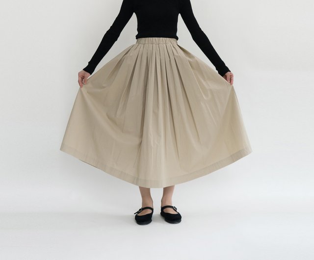 Light Khaki elasticated high waist large hem skirt - Shop