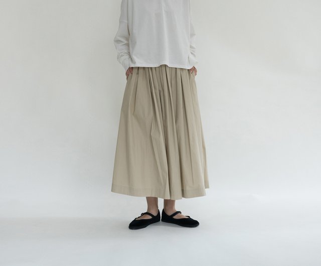 Light Khaki elasticated high waist large hem skirt - Shop