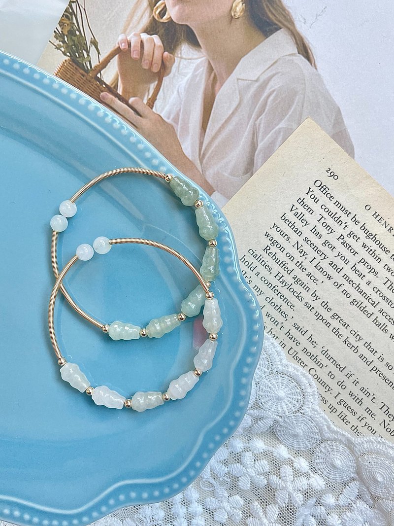 Burmese Jade A Goods Jade-Bingqing Water Green Gourd 14k Gold Bracelet Custom Gift Natural Stone Jewelry - Bracelets - Jade Gold