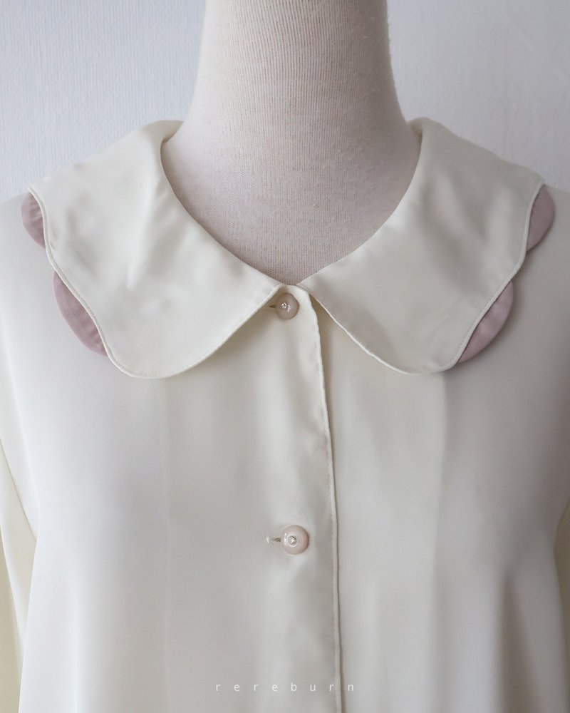 Made in Japan vintage cut lapel loose long sleeve beige vintage shirt - Women's Shirts - Polyester Yellow