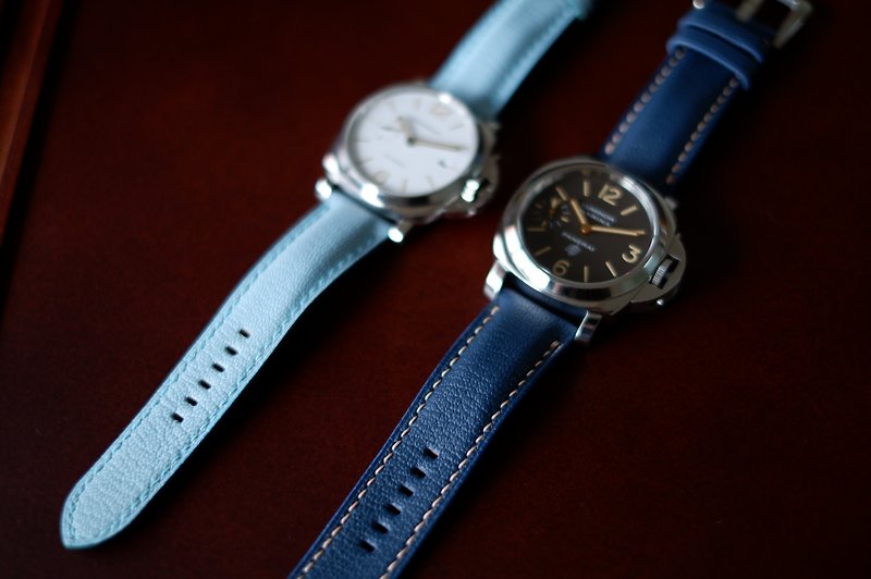 ブルーブルーのヤギ革 Isaac 手作り時計ストラップ カスタム時計ストラップ カスタム時計ストラップ パネライ時計ストラップ - 腕時計ベルト - 革 ブルー