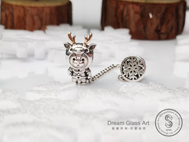 DreamGlassArt* -Snowflake reindeer Bear-SBB-190505-Limited *200 - Bracelets - Other Metals Silver