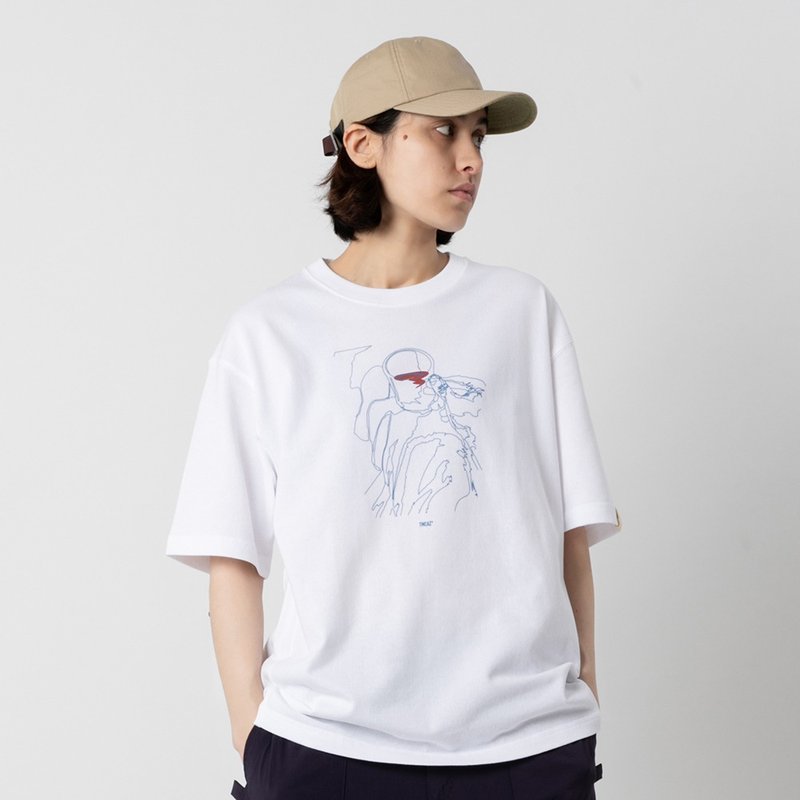 Relax Graphic Tee 白色印花小領口廓形寬松通勤短袖棉T恤 - 男 T 恤 - 棉．麻 