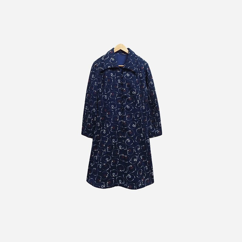 脫臼古著 /深藍花柄長袖洋裝 no.390 vintage - 洋裝/連身裙 - 聚酯纖維 藍色