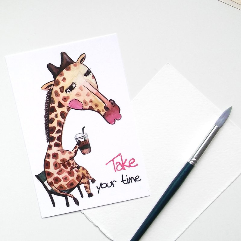 Giraffe post card - Hand Drawn - การ์ด/โปสการ์ด - กระดาษ 