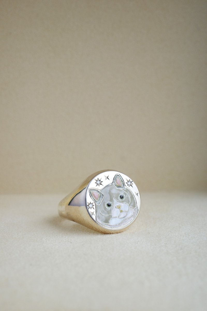 High-Temperature Enamel Craft - Custom Pet Portrait Signet Ring - General Rings - Precious Metals 