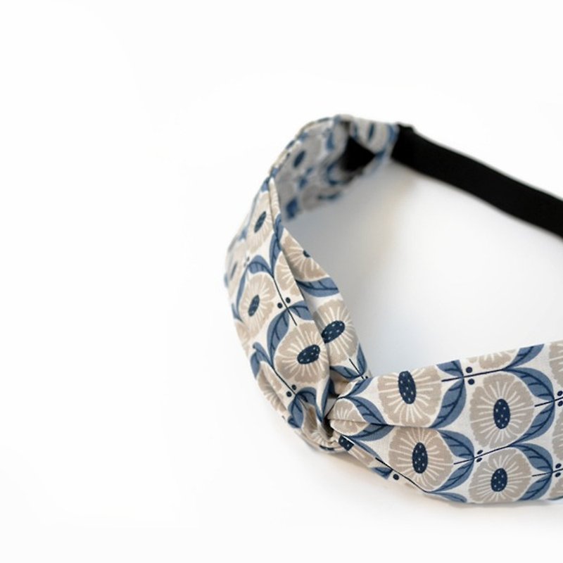Nordic Vintage Blue Floral Adjustable Cross Narrow Edition Elastic Hairband - Hair Accessories - Cotton & Hemp Blue