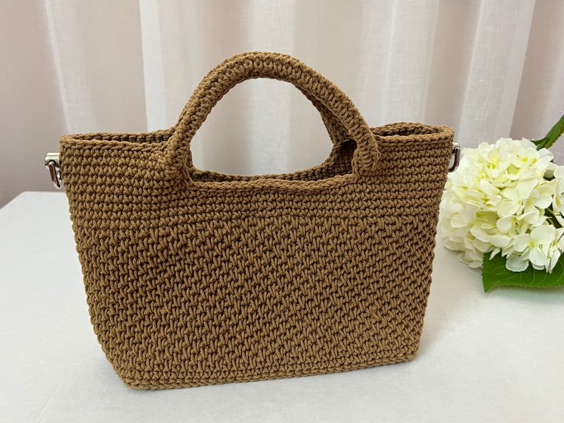 Tawny Brown Wicker Mini Tote Bag, Crochet handicraft - Handbags & Totes - Cotton & Hemp Khaki