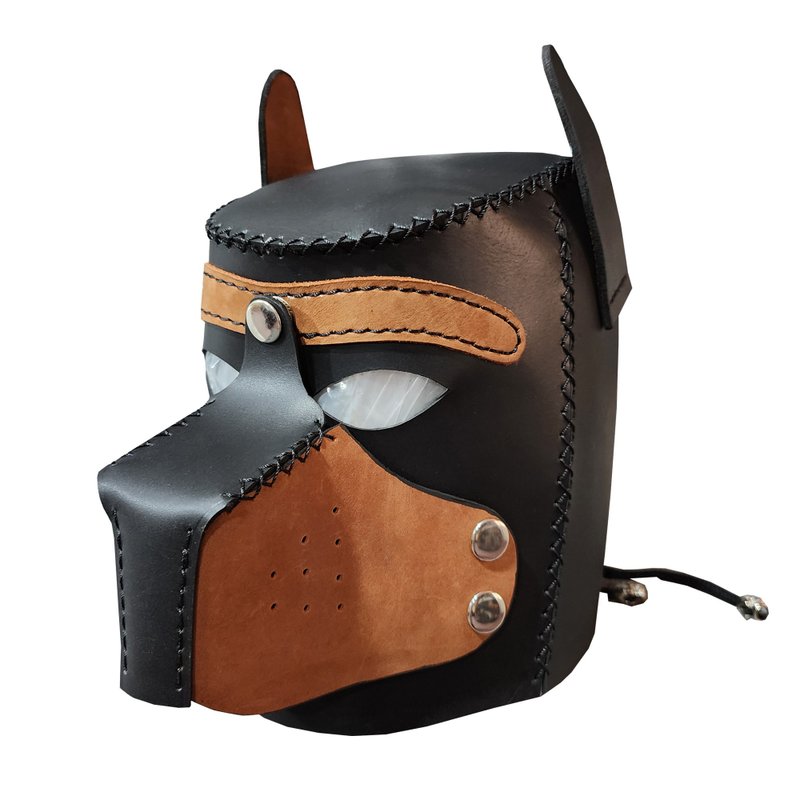 Full Head Leather Dog Mask Hood - 口罩/口罩收納套 - 真皮 黑色