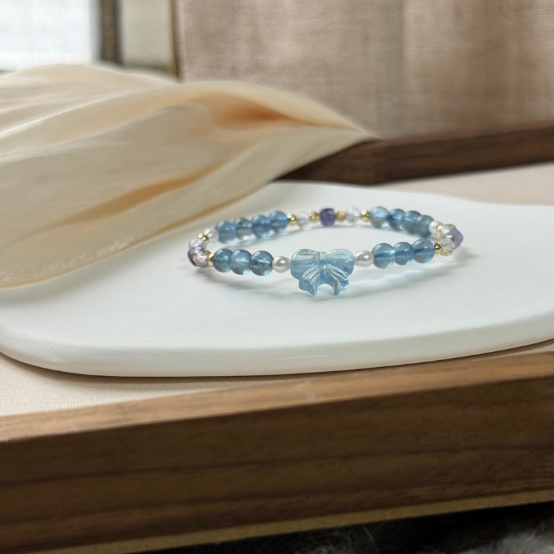 海藍寶、珍珠、坦桑石 天然石手鍊 - 手鍊/手環 - 半寶石 