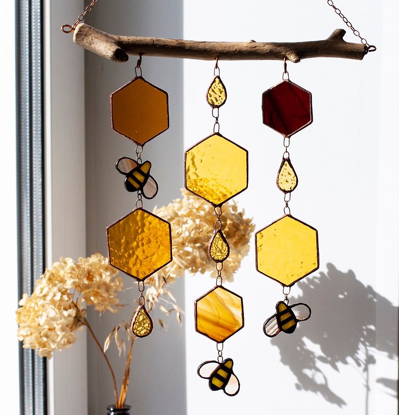 ステンドグラスの蜂蜜とミツバチ - ウォールデコ・壁紙 - ガラス 