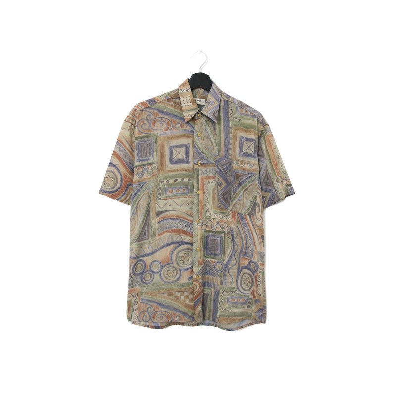 Back to Green- 短袖花襯衫 藝術不規則插圖ss-17 vintage shirt - 男襯衫/休閒襯衫 - 絲．絹 