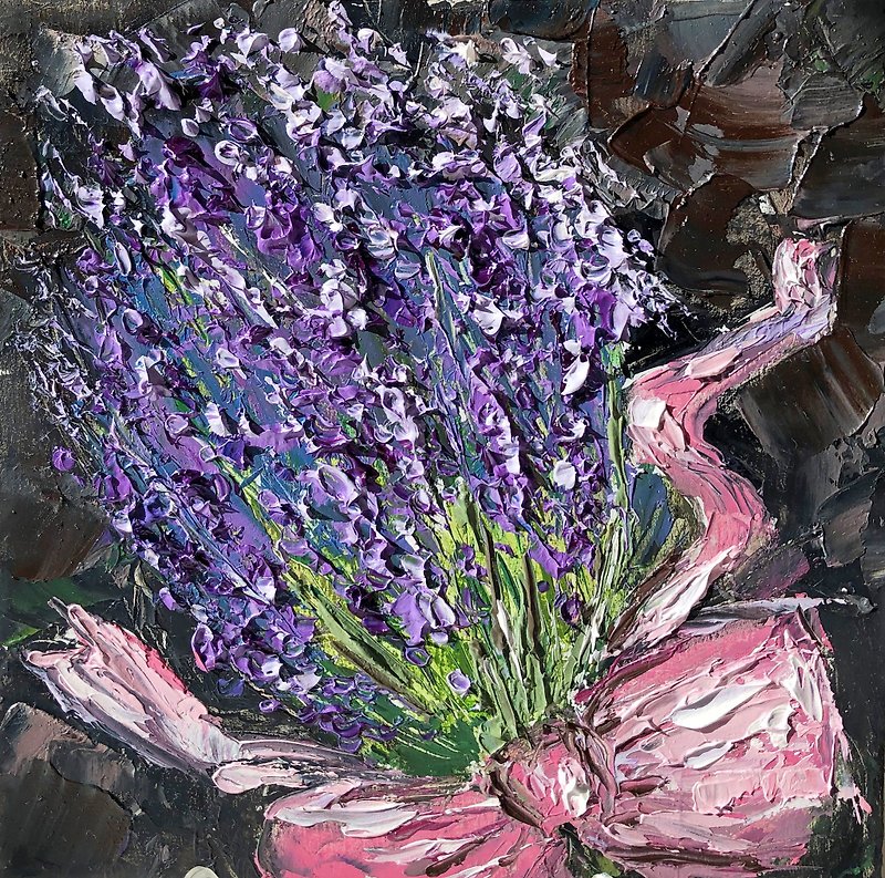 lavender Painting provence  Wall Decor 油畫原作 Original Birth tuscany Flowers Art - โปสเตอร์ - วัสดุอื่นๆ หลากหลายสี